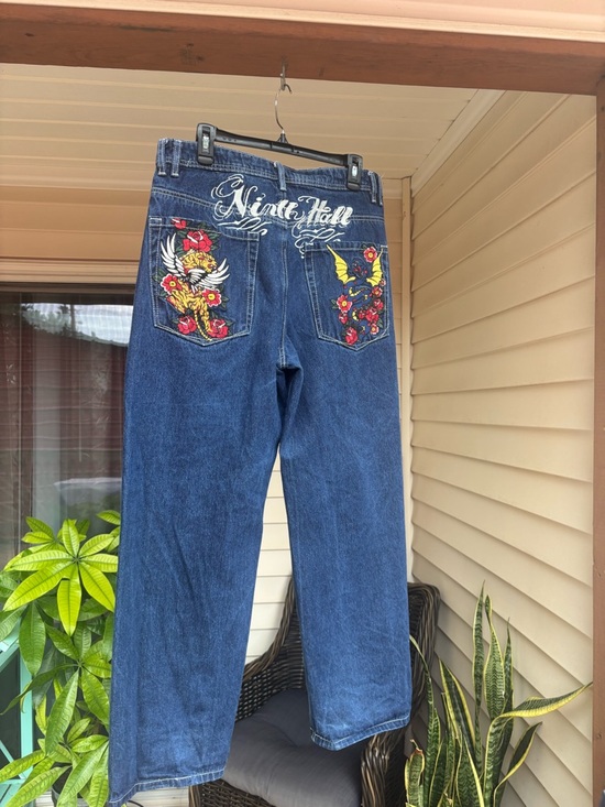 Ninth Hall Fundamentals Denim - Ninth Hall Embroidered Blue Baggy Jeans